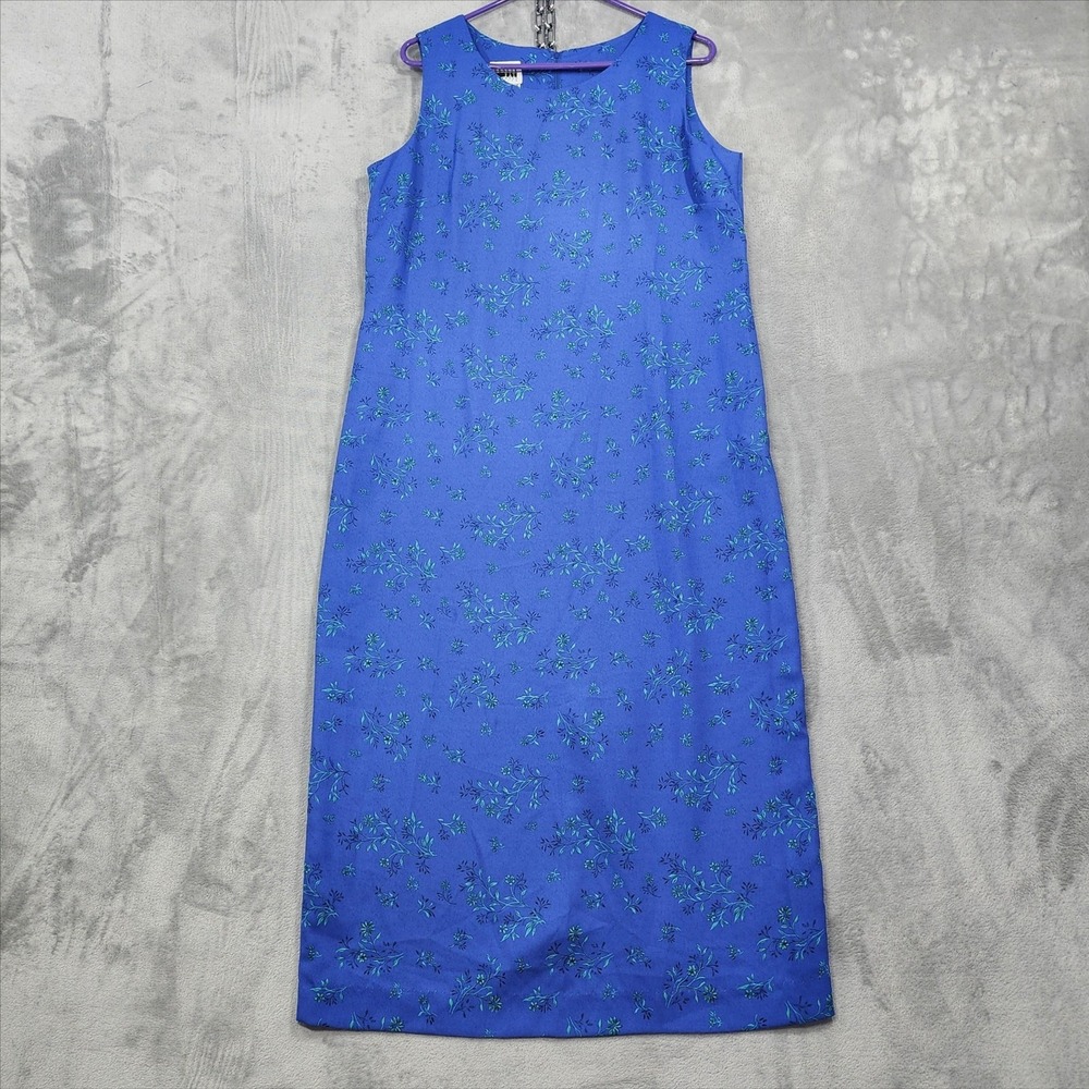 Vintage Leslie Fay Dress Womens 16P‎ PETITE Blue Floral Sleeveless Sheath Maxi